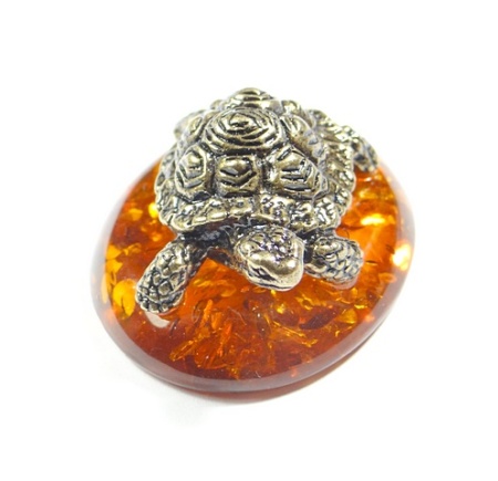 Фигурка из латуни с янтарем Черепаха Тортила арт. 1113