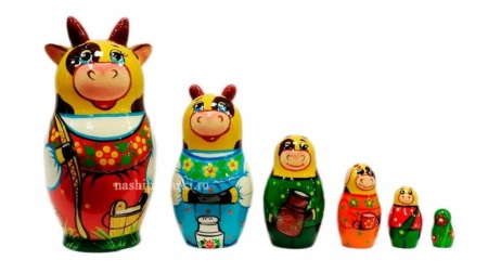 картинка Матрешка "Коровка" 6 мест 13см арт. 27123 матрешки