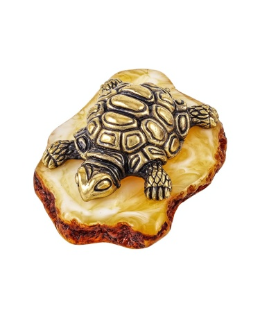Фигурка из латуни с янтарем Черепашка Семен 45х20 мм. арт. 2011