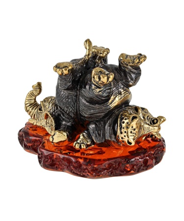 Фигурка из латуни с янтарем Бегемот и слон друзья 55х40 мм. арт. 2557