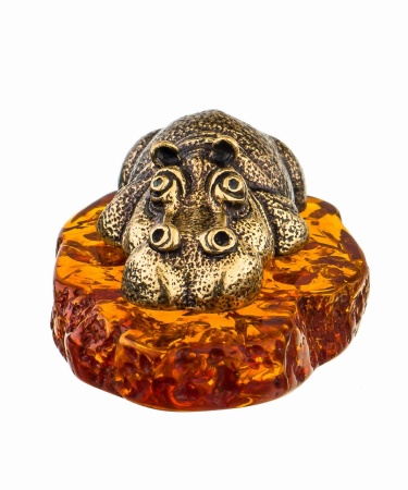 Фигурка из латуни с янтарем Бегемот 45х20 мм. арт. 153