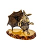 Фигурка из латуни с янтарем Поросёнок пятачок с зонтиком 50х44 мм. арт. 417