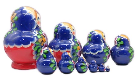 Матрешка красно-синяя цветы 14 см. 10 мест арт. 853331