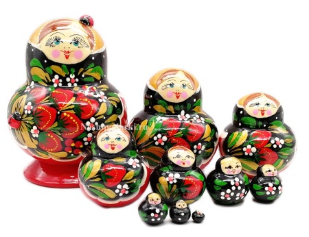 картинка Матрешка хохлома 10 мест 14 см. арт. 555444