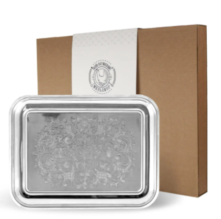 Поднос прямоугольный с гравированным рисунком никелированный Артикул:  С79508 