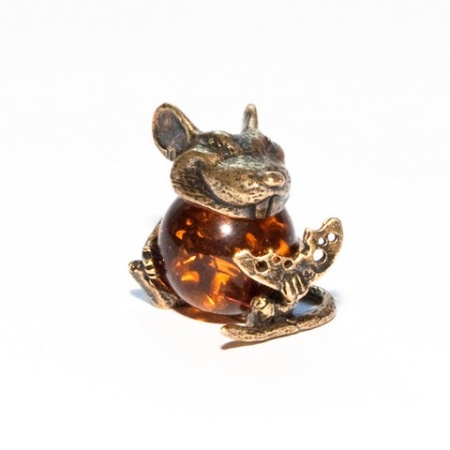 Фигурка из латуни с янтарем Сытый крыс арт. 140