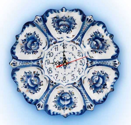 ЧАСЫ «ЦВЕТОК» с золотом гжель артикль 745322