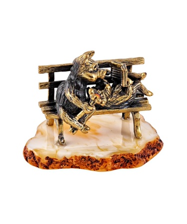 Фигурка из латуни с янтарем Поросята пара с цветочком 45х35 мм. арт. 2048