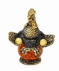 Фигурка из латуни с янтарем Птица Петух на шаре 50х65 мм. арт. 1287