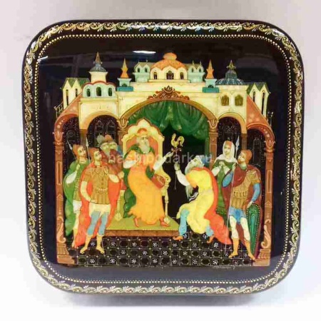 Шкатулка Палех "Сказка о Золотом Петушке" 13х13см арт. 140219192 