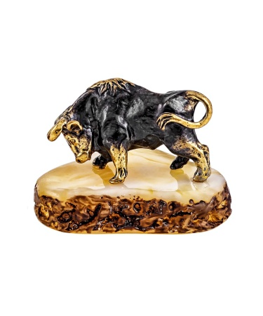 Фигурка из латуни с янтарем Буйвол 30х22 мм. арт. 205