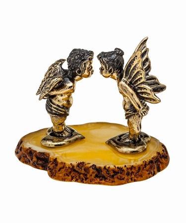 Фигурка из латуни с янтарем Валентинки 47х45 мм. арт. 1133