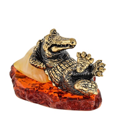 Фигурка из латуни с янтарем Крокодил Релакс 55х40 мм. арт. 2683