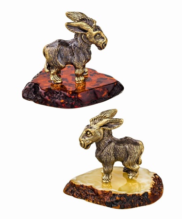 Фигурка из латуни с янтарем Ослик упрямый 44х36 мм. арт. 748