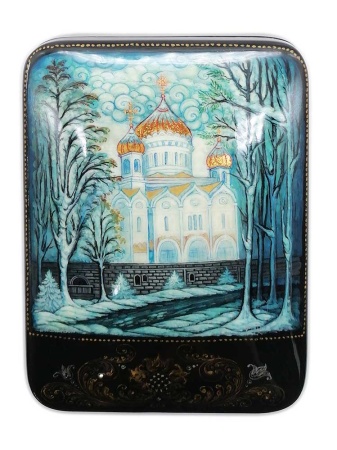 Щкатулка лаковая "Храм Христа Спасителя" 13х9 см. арт. 875322