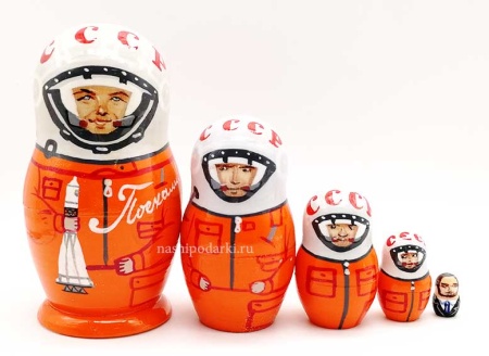 Матрешка "Гагарин-Космонавты" 10см 5 мест арт. 907339