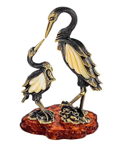 Фигурка из латуни с янтарем Птицы Аисты 55х80 мм. арт. 2383