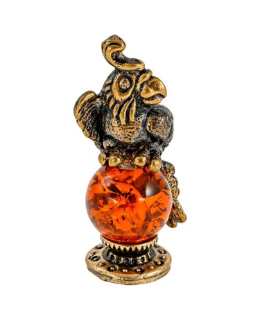 Фигурка из латуни с янтарем Птица Попугай 4 см. арт.  185