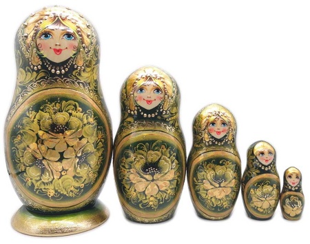 Матрешка авторская Тверская зеленая 18 см. 5 мест арт. 6465611
