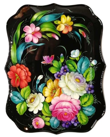 Авторский поднос цветы на черном 34х27 см. арт. 5467222 