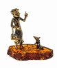 Фигурка из латуни с янтарем Старуха и Крыска 48х50 мм. арт. 956