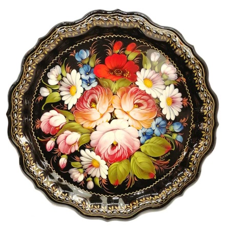 Металлический авторский поднос с цветами Q 37 см. арт. 484322 