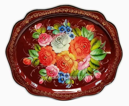 Металлический авторский поднос с цветами овал 38х29см арт. 981173 