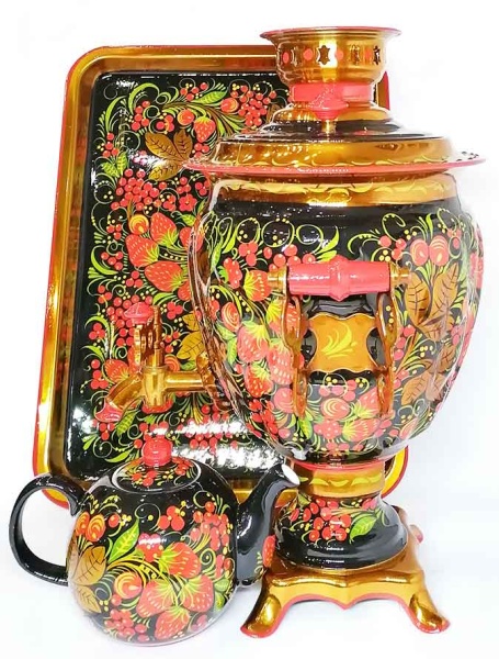 Самовар электрический набор 3 литра с художественной росписью «Хохлома» формы «Жёлудь» арт. 946222 