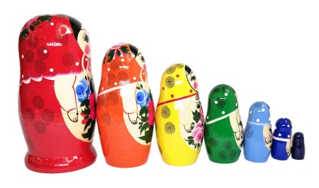 Матрешка разноцветная Семеновская 7 мест 18 см. арт. 793454