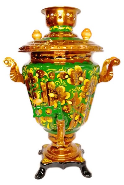 Тульский самовар на 3 литра с росписью "Зеленая кудрина" арт. 643234 