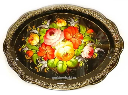 Металлический авторский поднос с цветами овальный "Розы"  47х36см арт. 76544 