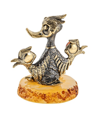 Фигурка из латуни с янтарем Утенок медитация 50х50 мм. арт. 2661