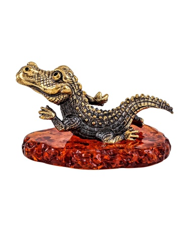 Фигурка из латуни с янтарем Крокодил 58х35 мм. арт. 268