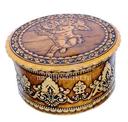 картинка Шкатулка береста (Ангел) 8х4см арт. 7651934 магазин русских сувениров  Наши подарки