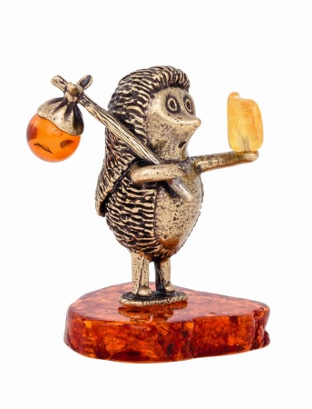 Фигурка из латуни с янтарем Ёжик в тумане 35х42 мм. арт. 468