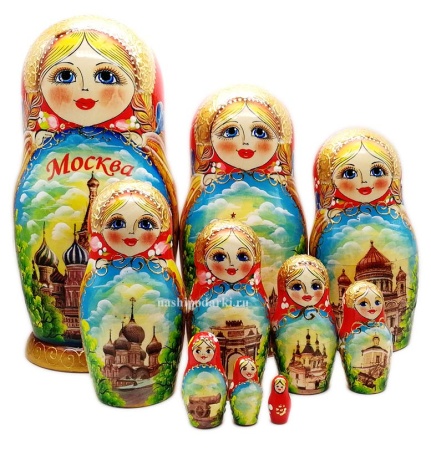 Матрешка Москва 10 мест 27 см. арт. 165222  Матрешка Москва 10 мест 27 см. арт. 165222