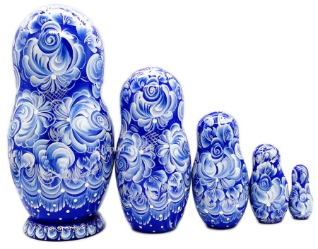 Матрешка под Гжель 5 мест 17 см. арт. 797771  Матрешка под Гжель 5 мест 17 см. арт. 797771