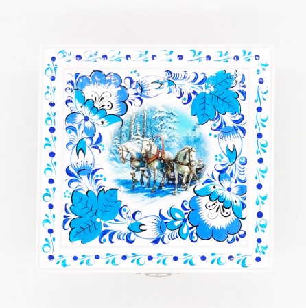 Шкатулка под Гжель Русская тройка 12х12х7 см. арт. 947333