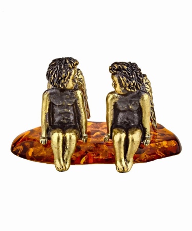 Фигурка из латуни с янтарем Ангелочки 48х35 мм. арт. 905