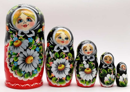 Матрешки Ромашки черн. 5 мест 17 см. арт. 05178