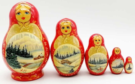 Матрешка "Красная зима" 12 см. арт. 5356