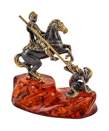 Фигурка из латуни с янтарем Георгий Победоносец маленький 65х70 мм. арт. 453.2 Фигурка из латуни с янтарем Георгий Победоносец маленький 65х70 мм. арт. 453.2