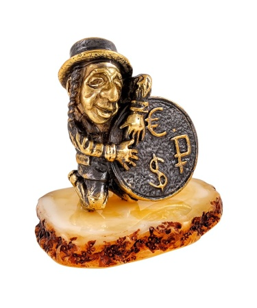 Фигурка из латуни с янтарем Еврейчик Денежный 40х35 мм. арт. 2231