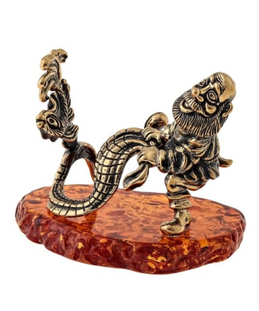 Фигурка из латуни с янтарем Старик с неводом Большой 65х55 мм. арт. 1625