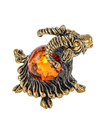 Фигурка из латуни с янтарем Коза-дереза 30х30 мм. арт 485