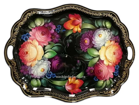 Металлический авторский поднос с цветами 48х37см арт. 892113  Металлический авторский поднос с цветами 48х37см арт. 892113