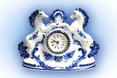 ЧАСЫ КОНИ кобальт гжель 15 см арт 5865323