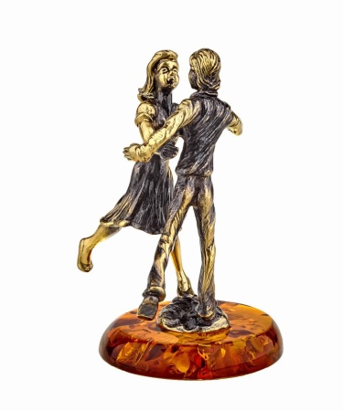 Фигурка из латуни с янтарем Парочка Встреча 40х60мм арт. 957
