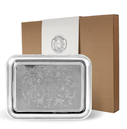 Поднос прямоугольный с гравированным рисунком никелированный в коробке Артикул: С79508_К 