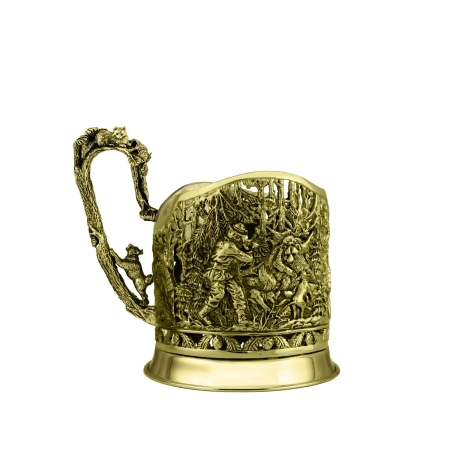 картинка Подстаканник "Медвежья охота" латунь с черн. Артикул:  КМ428ПС03